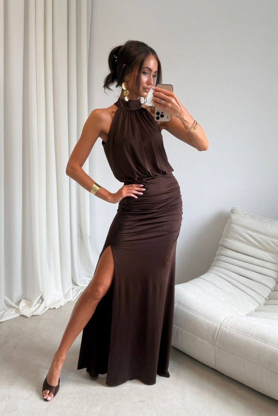 Rochie maxi în culoare maro