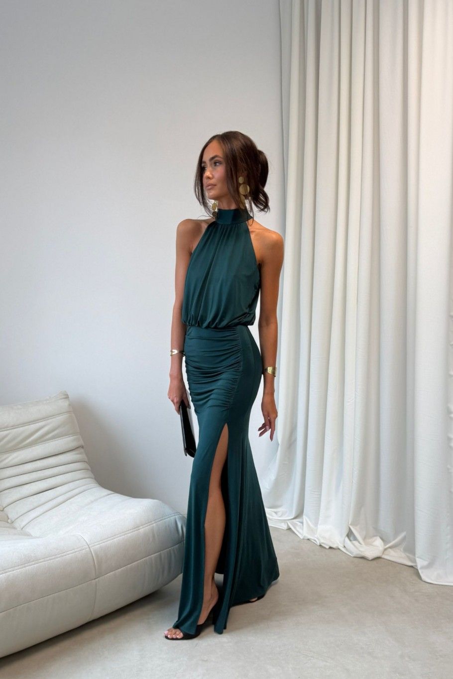 Rochie maxi în verde sticlă