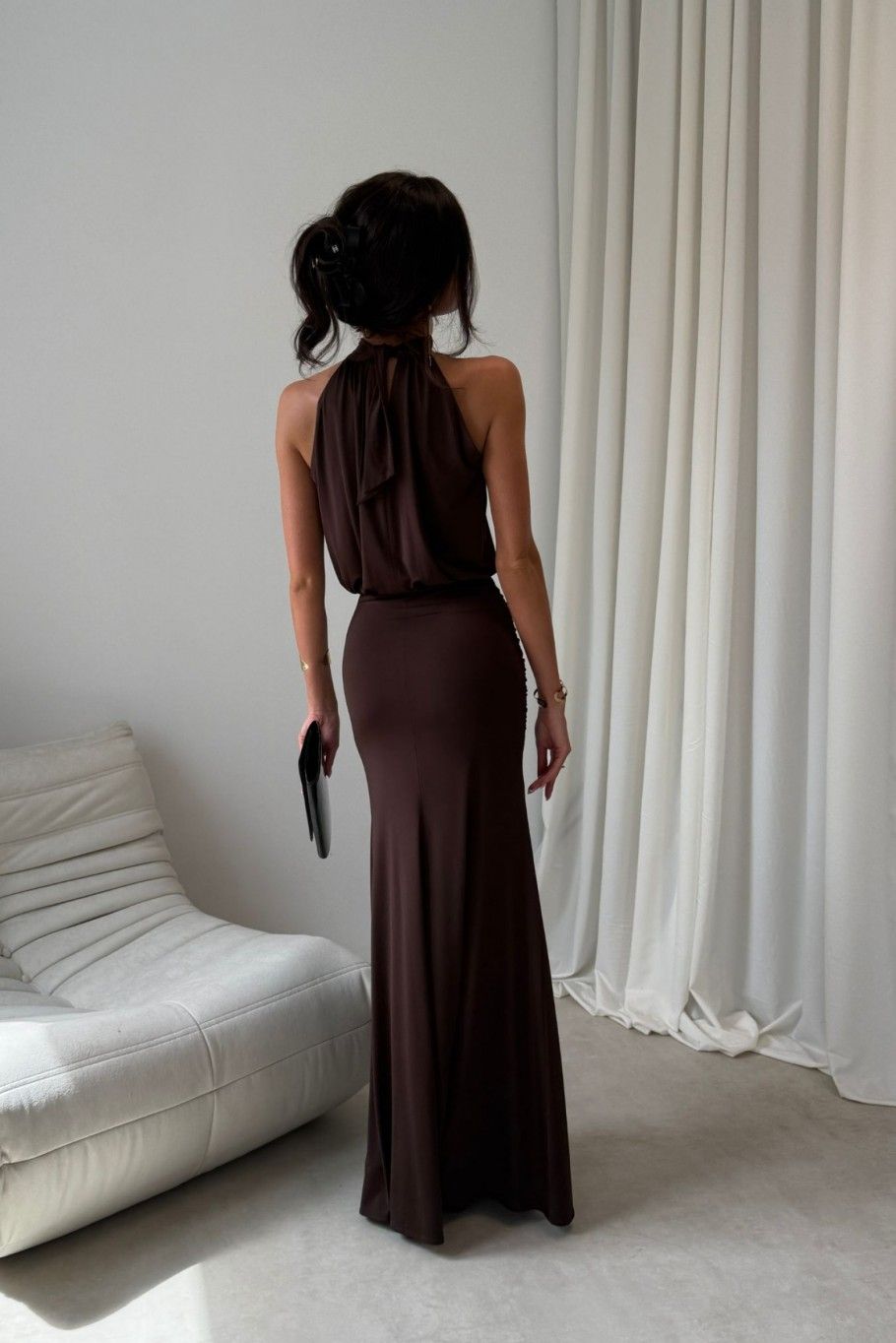 Rochie maxi în culoare maro