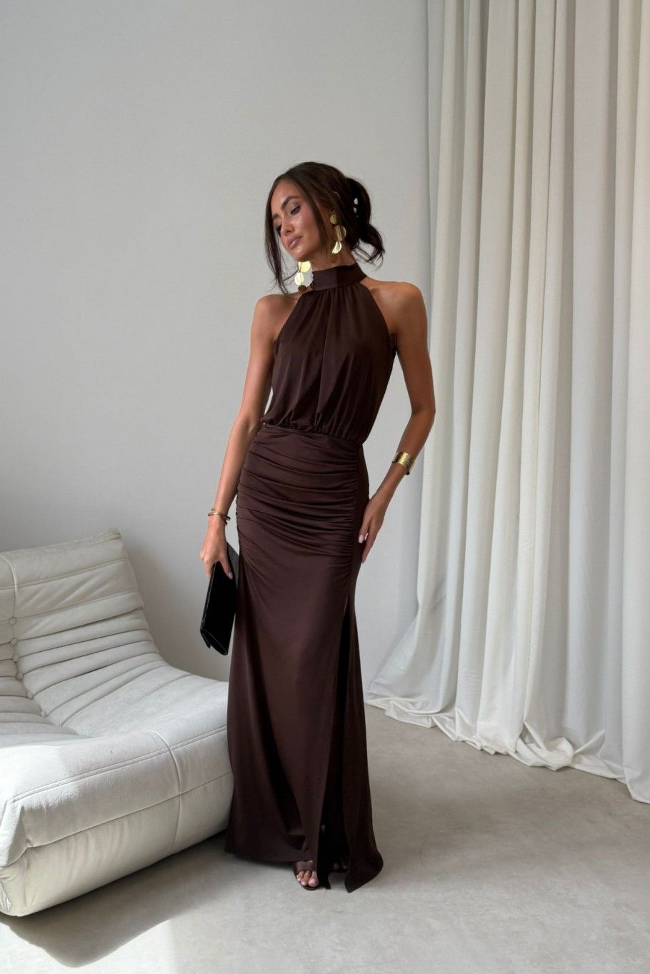 Rochie maxi în culoare maro