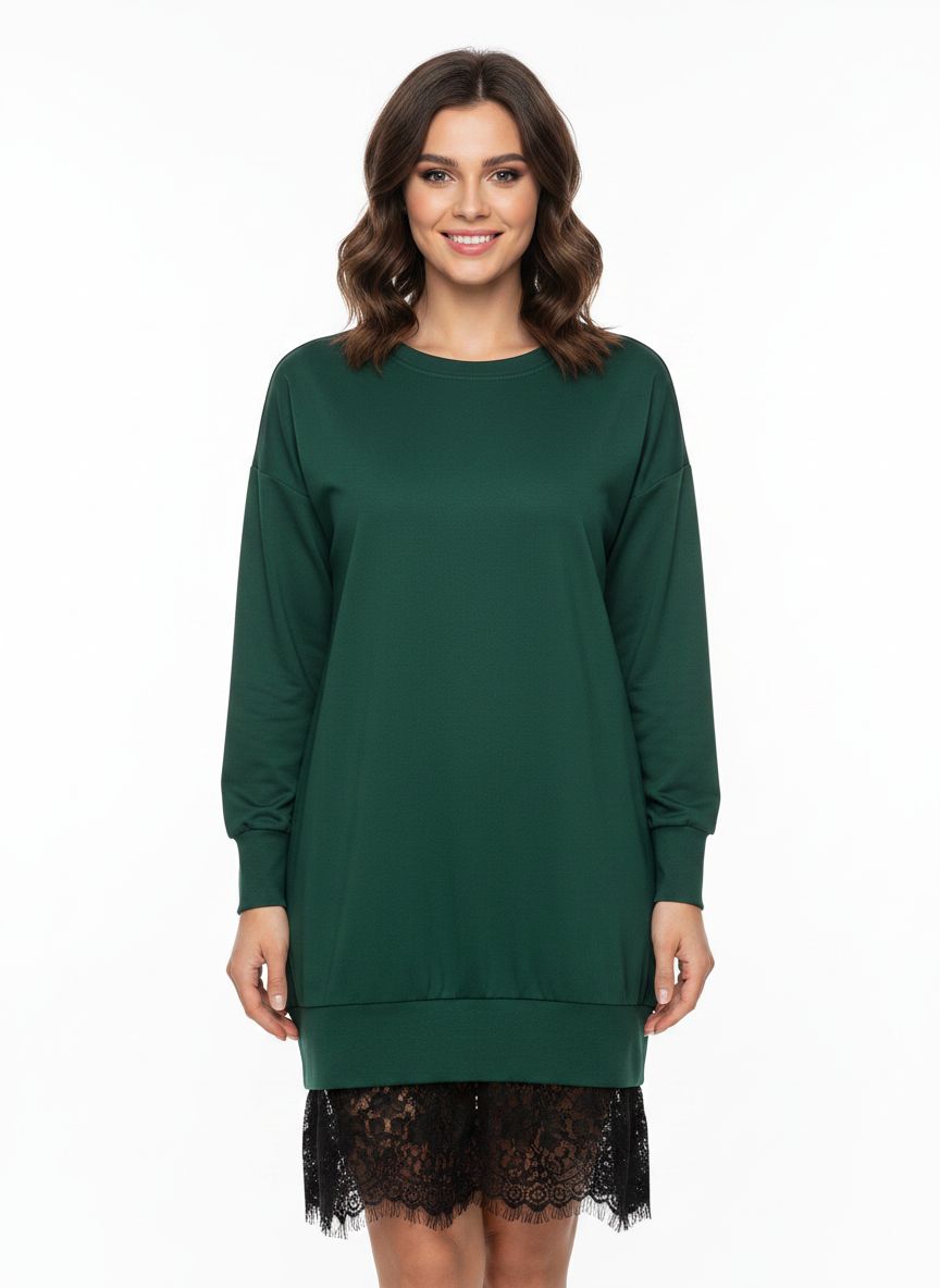 Rochie hanorac maro cu dantelă