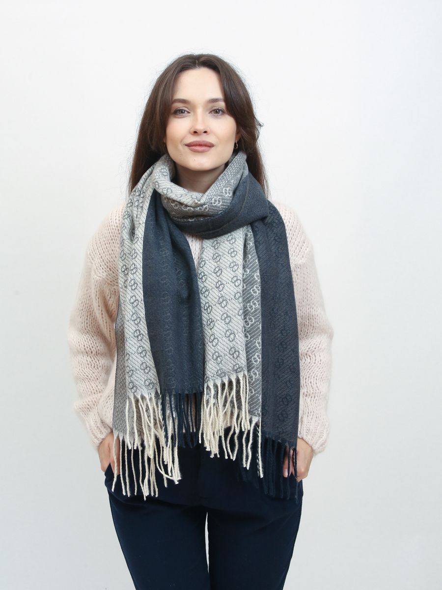 Eșarfă cu model albastru-gri