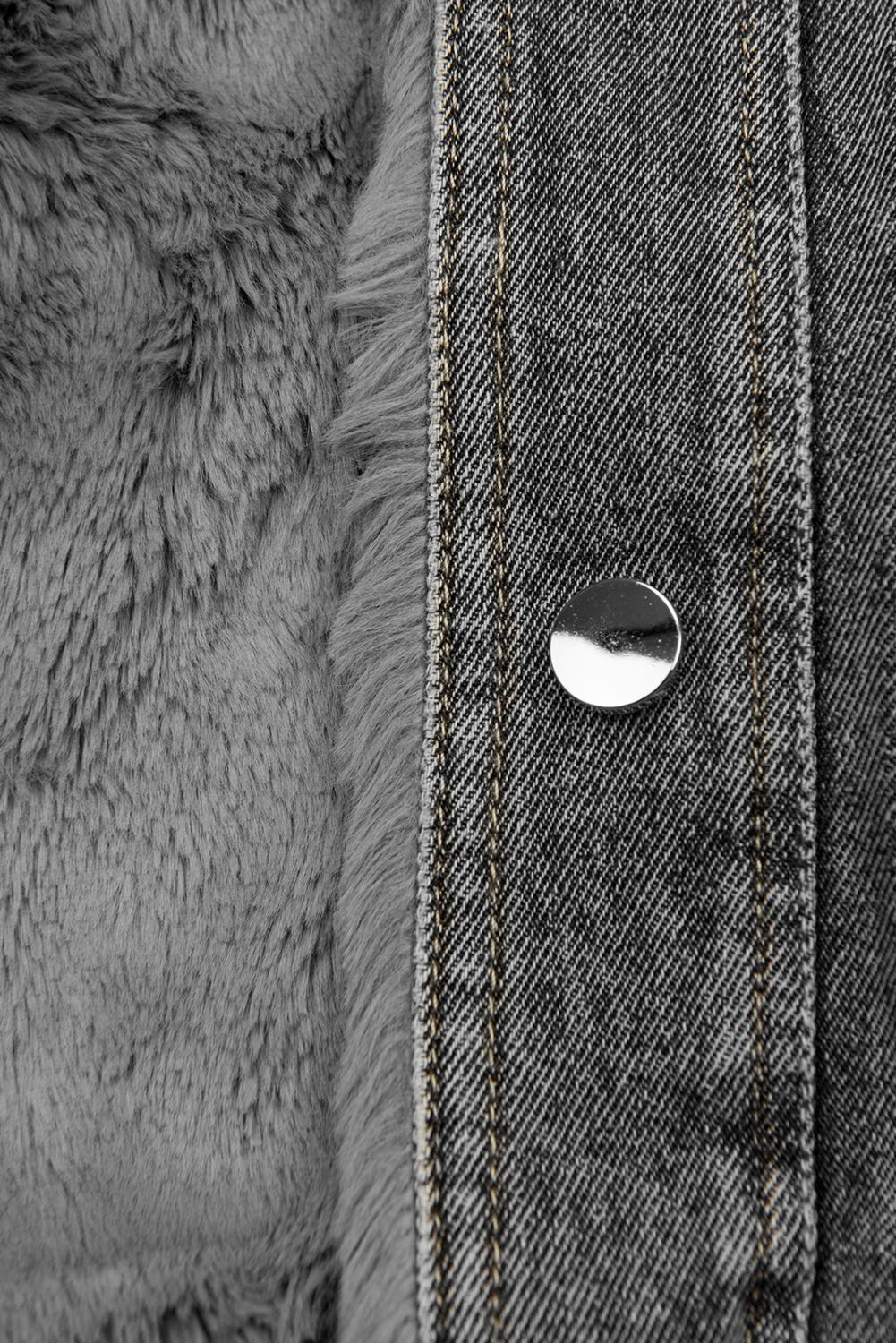 Jachetă gri denim cu blană gri