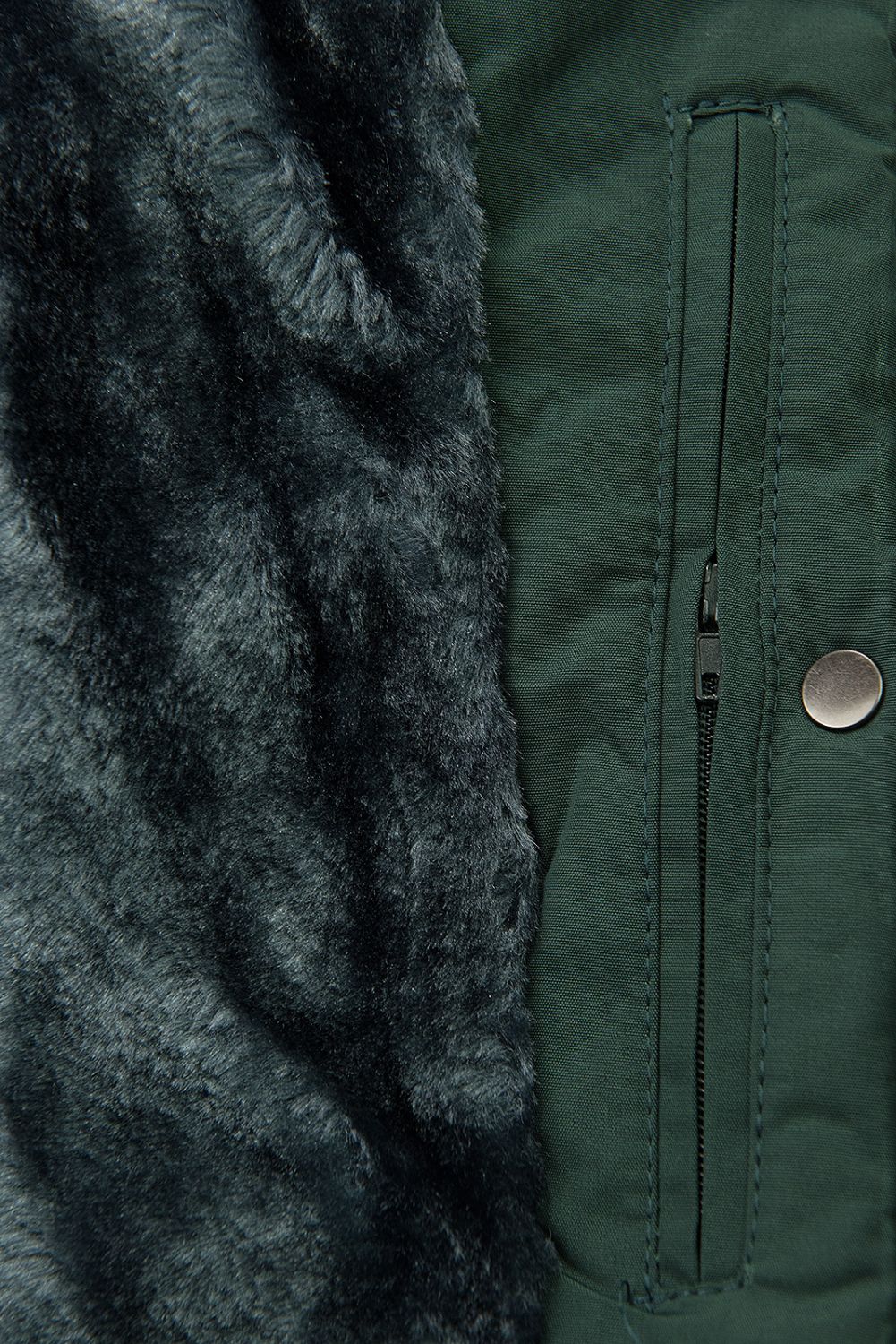 Geacă de iarnă verde închis cu pluș gri