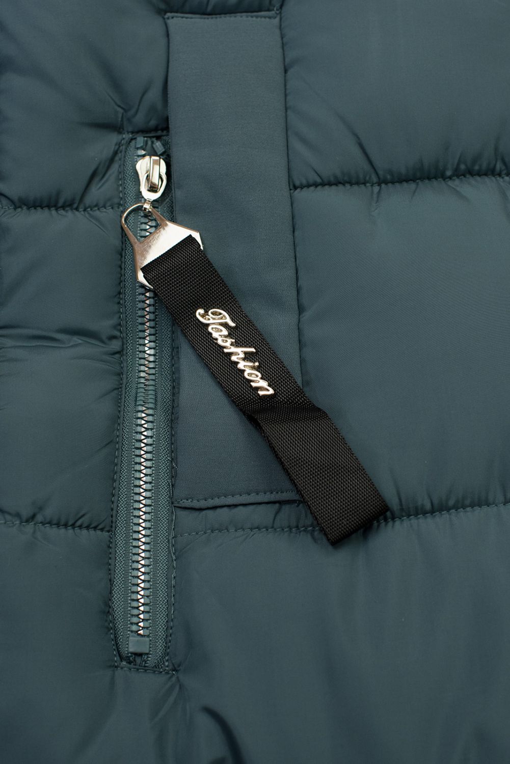 Jachetă lungă de iarnă cu blană, verde petrol