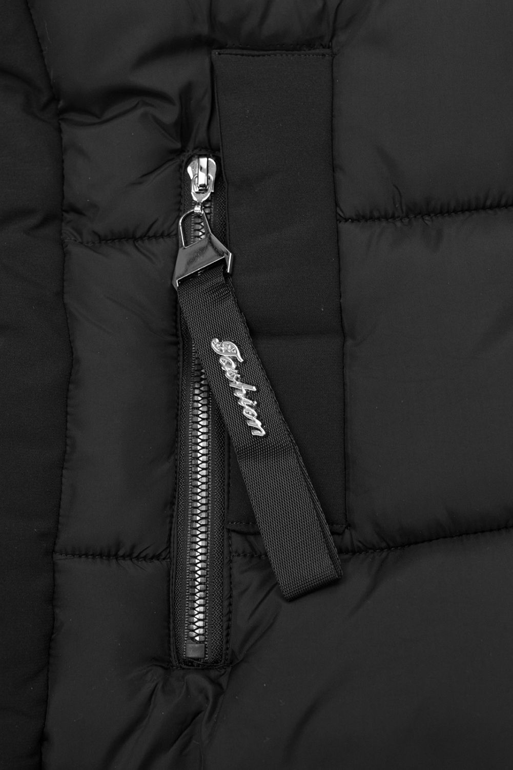 Jachetă lungă de iarnă neagră cu blană