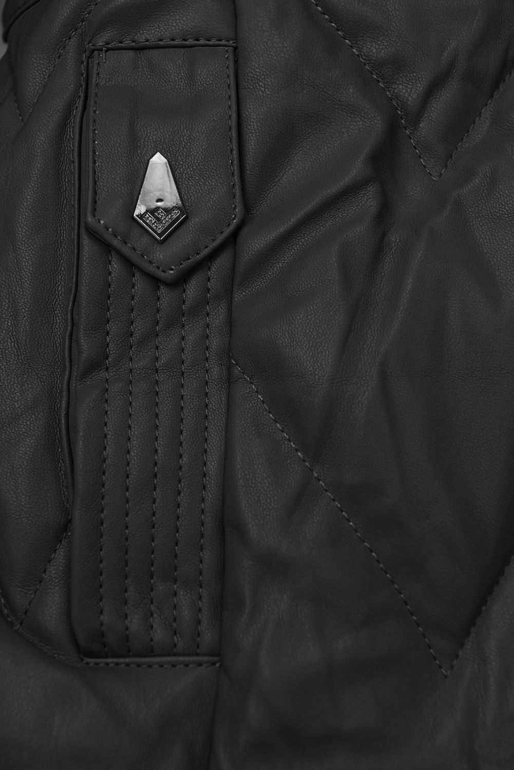 Palton matlasat din piele sintetică cu blană artificială, negru