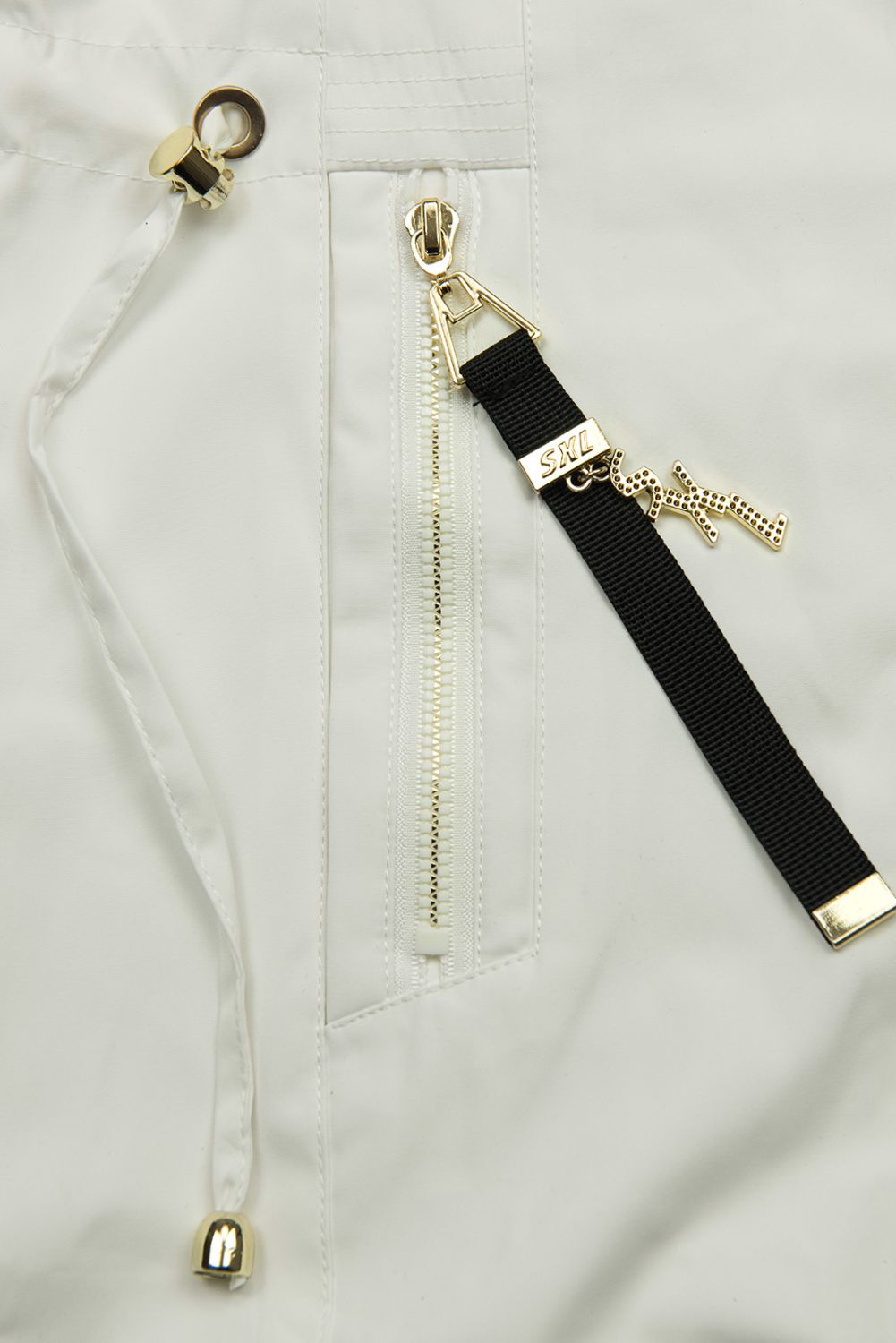 Parka pentru damă cu detalii aurii albă