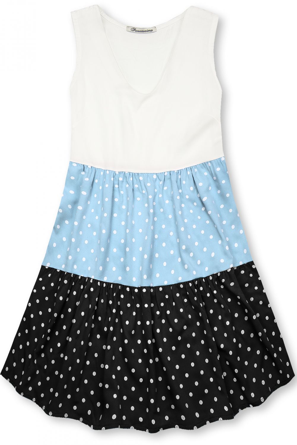 Rochie cu buline din viscoză albă/albastră/neagră
