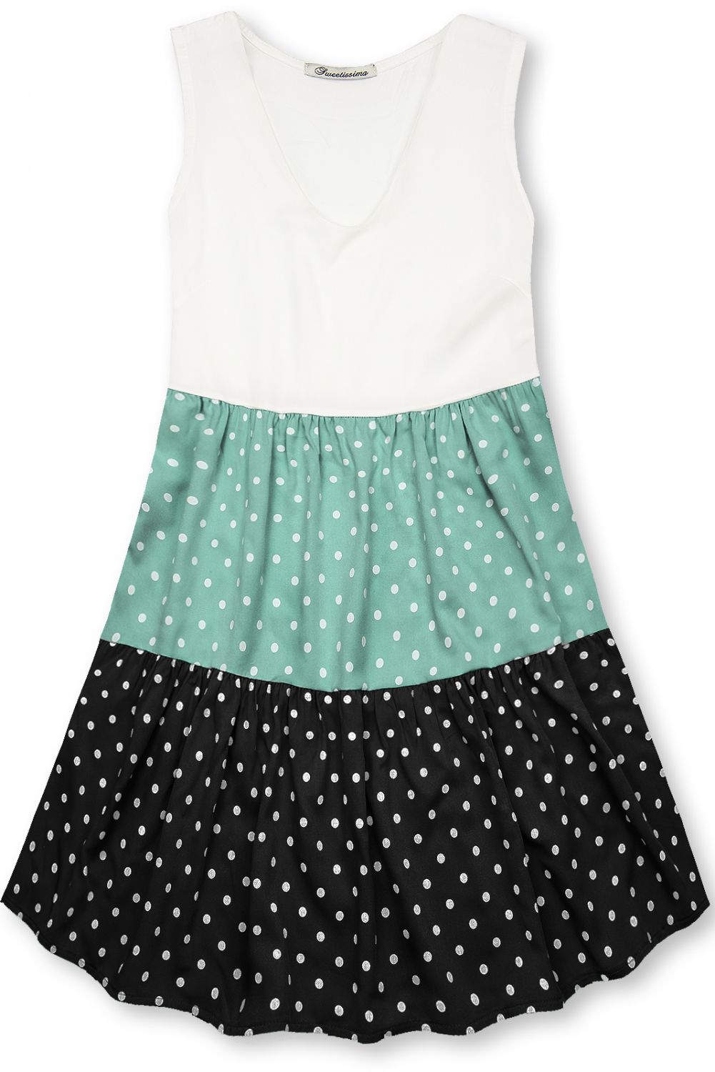 Rochie cu buline din viscoză albă/mentă/neagră