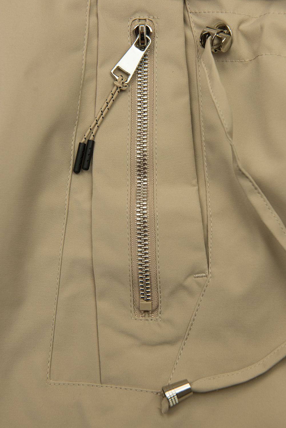 Parka lungă cu imprimeu în glugă bej