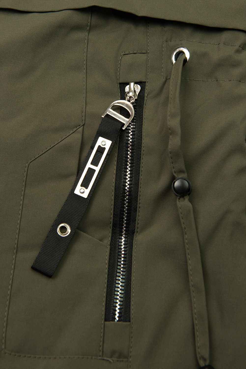 Geacă de iarnă tip parka cu cordon în talie army