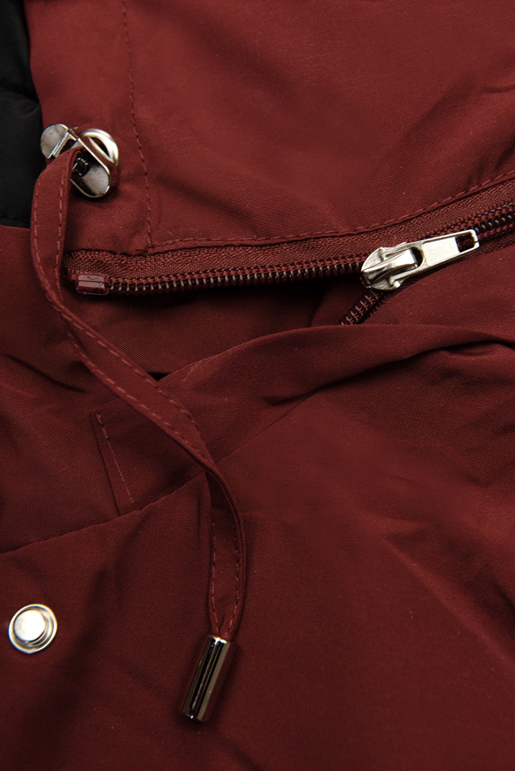 Parka reversibilă de tranziție cu glugă maro roșu/negru