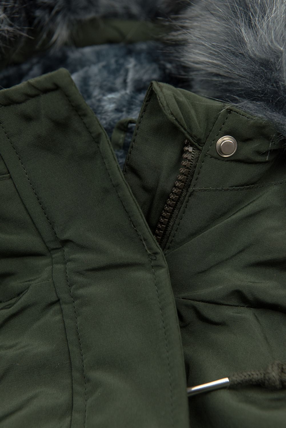 Parka verde închis cu pluș de toamnă/iarnă