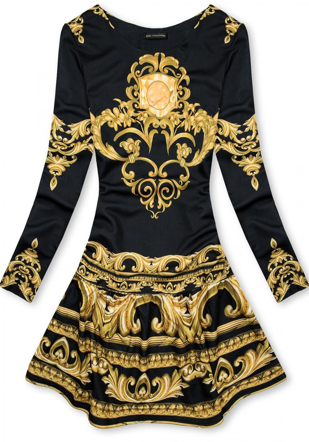 Rochie negru-galben cu imprimeu