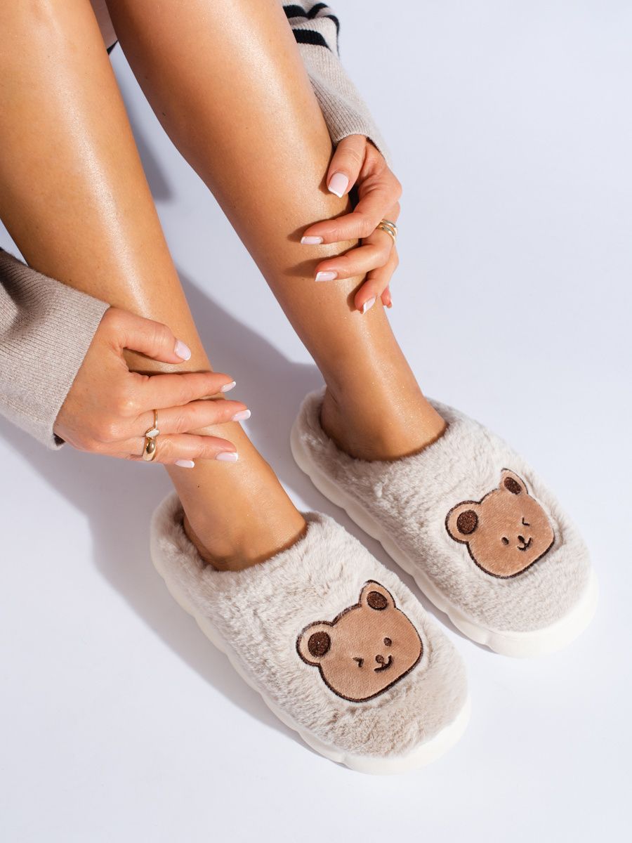 Papuci de blană bej chiaro TEDDY