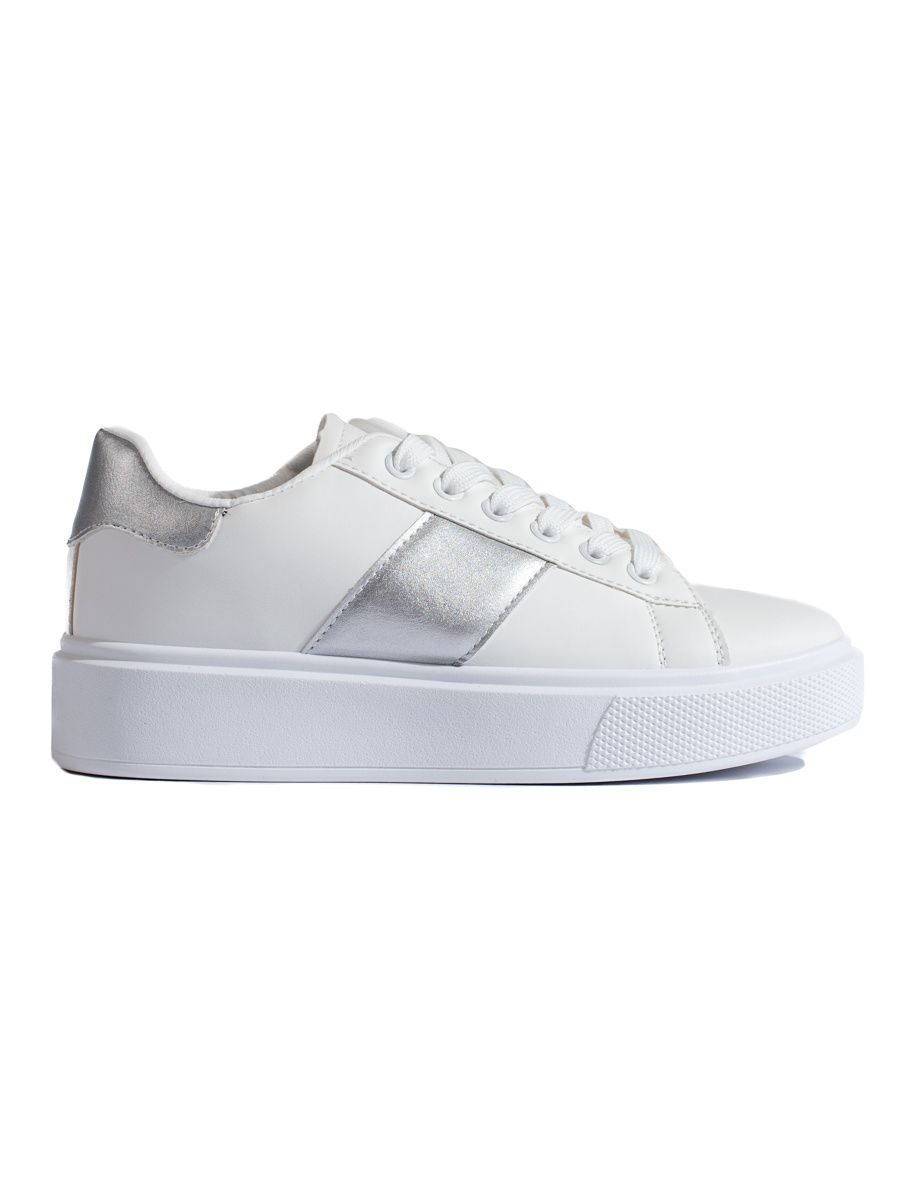 Adidași albi cu dungă argintie