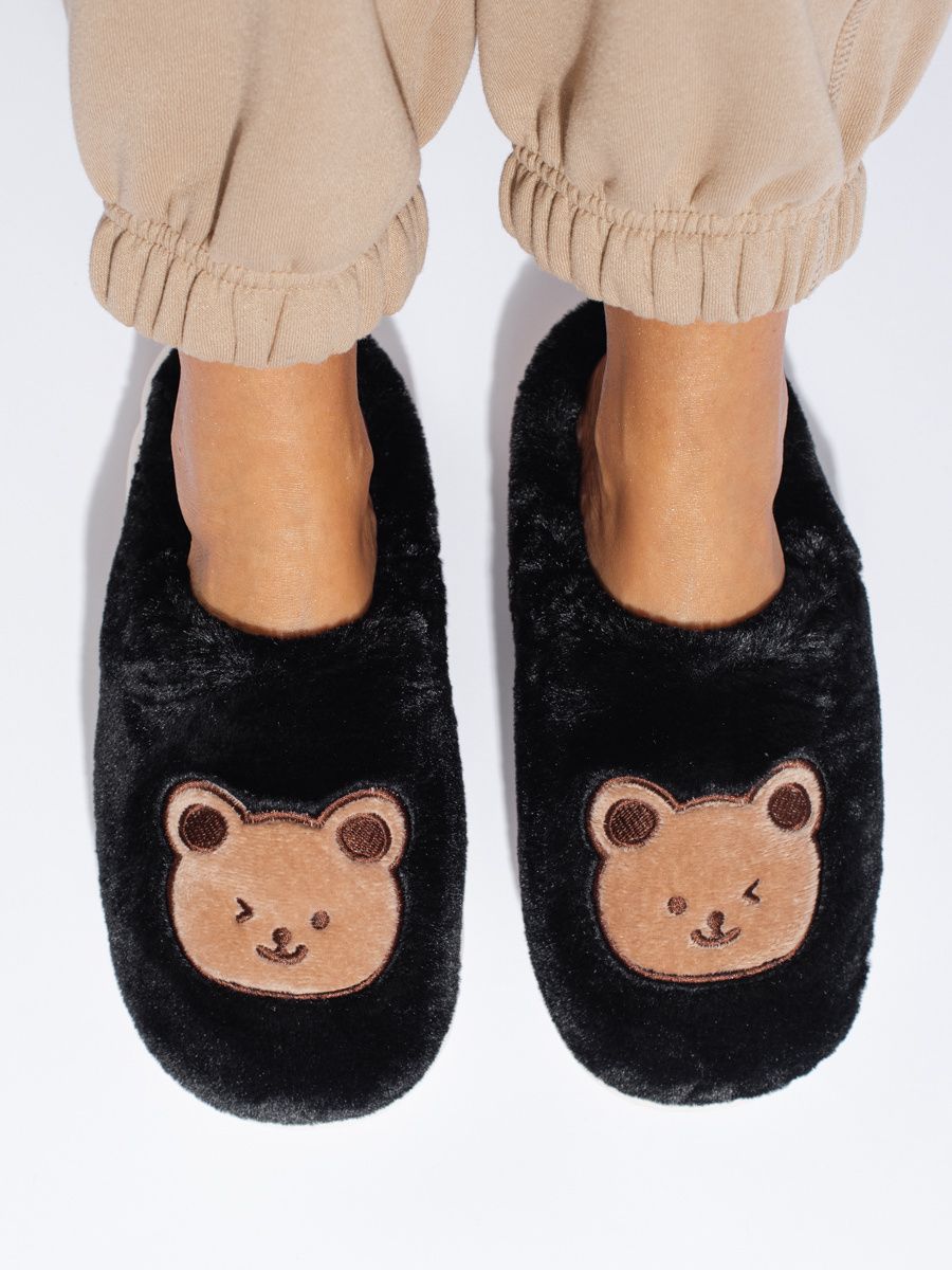 Papuci de blană negri TEDDY