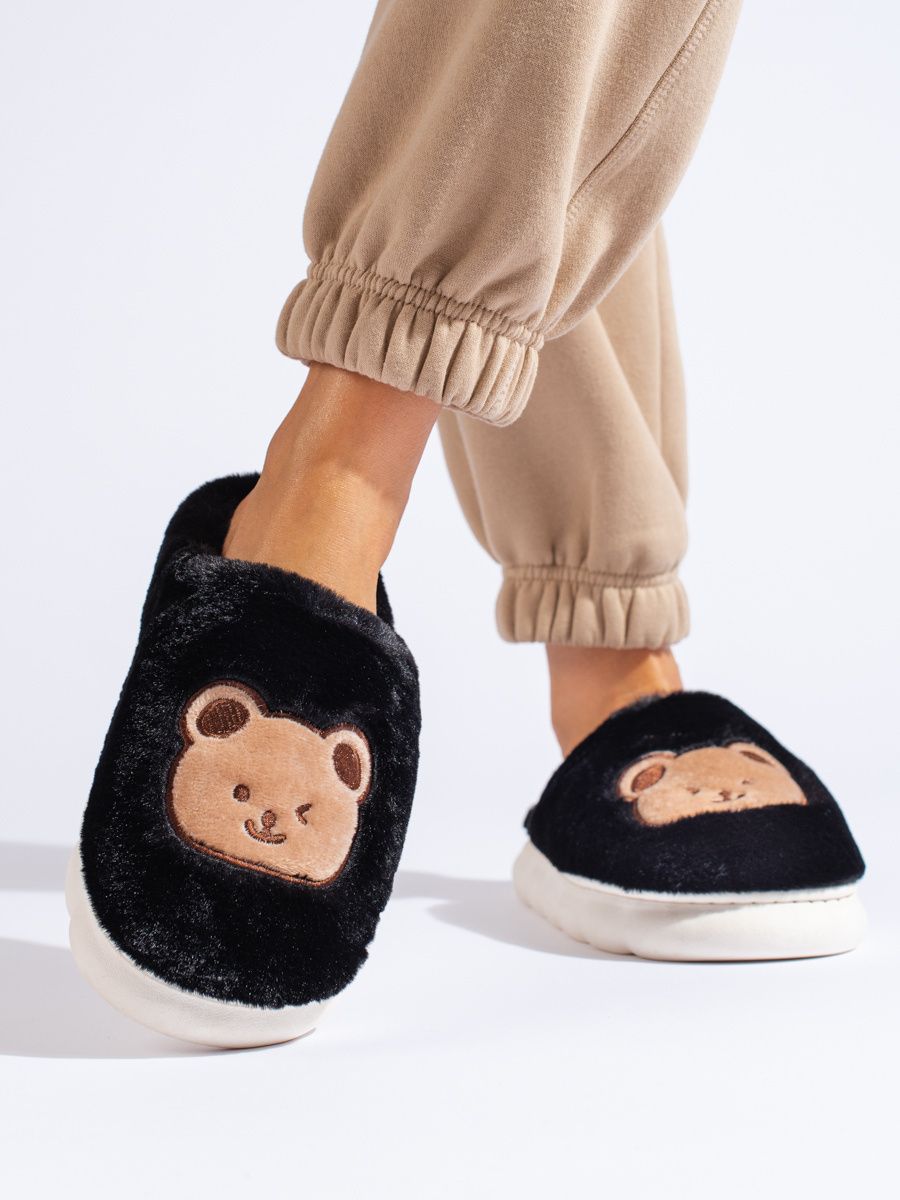 Papuci de blană negri TEDDY