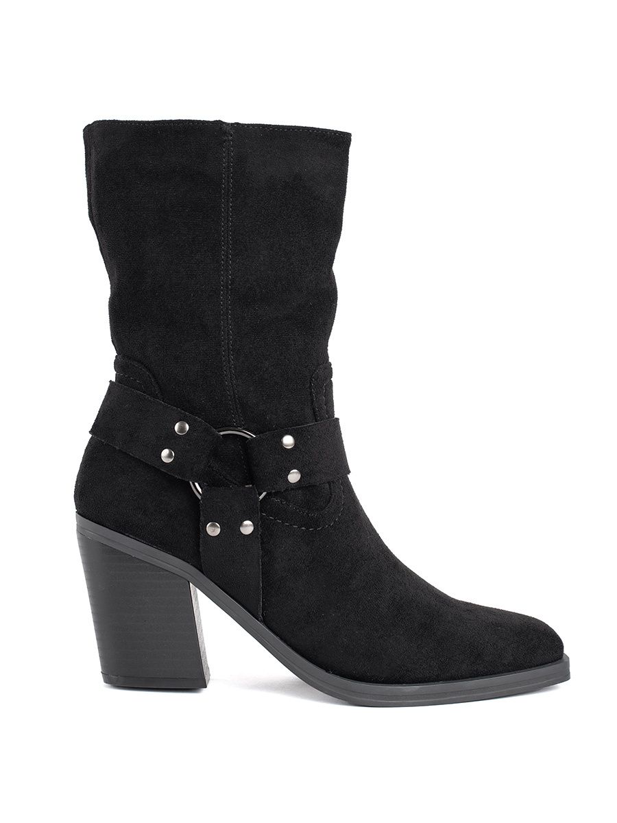 Botine negre cu toc în stil cowboy