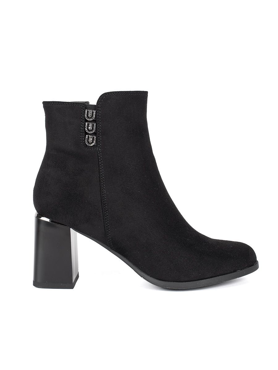 Botine negre din zamsz cu toc gros