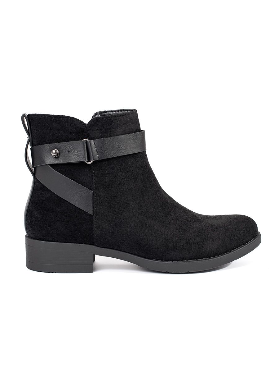 Botine negre din suede cu curea decorativă