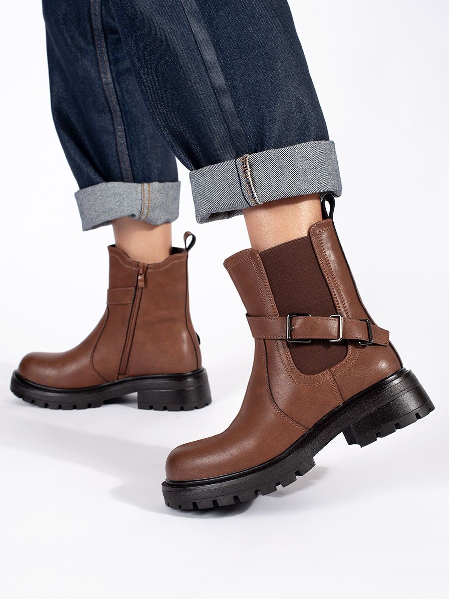 Botine din piele maro pentru femei cu platformă Sergio Leone