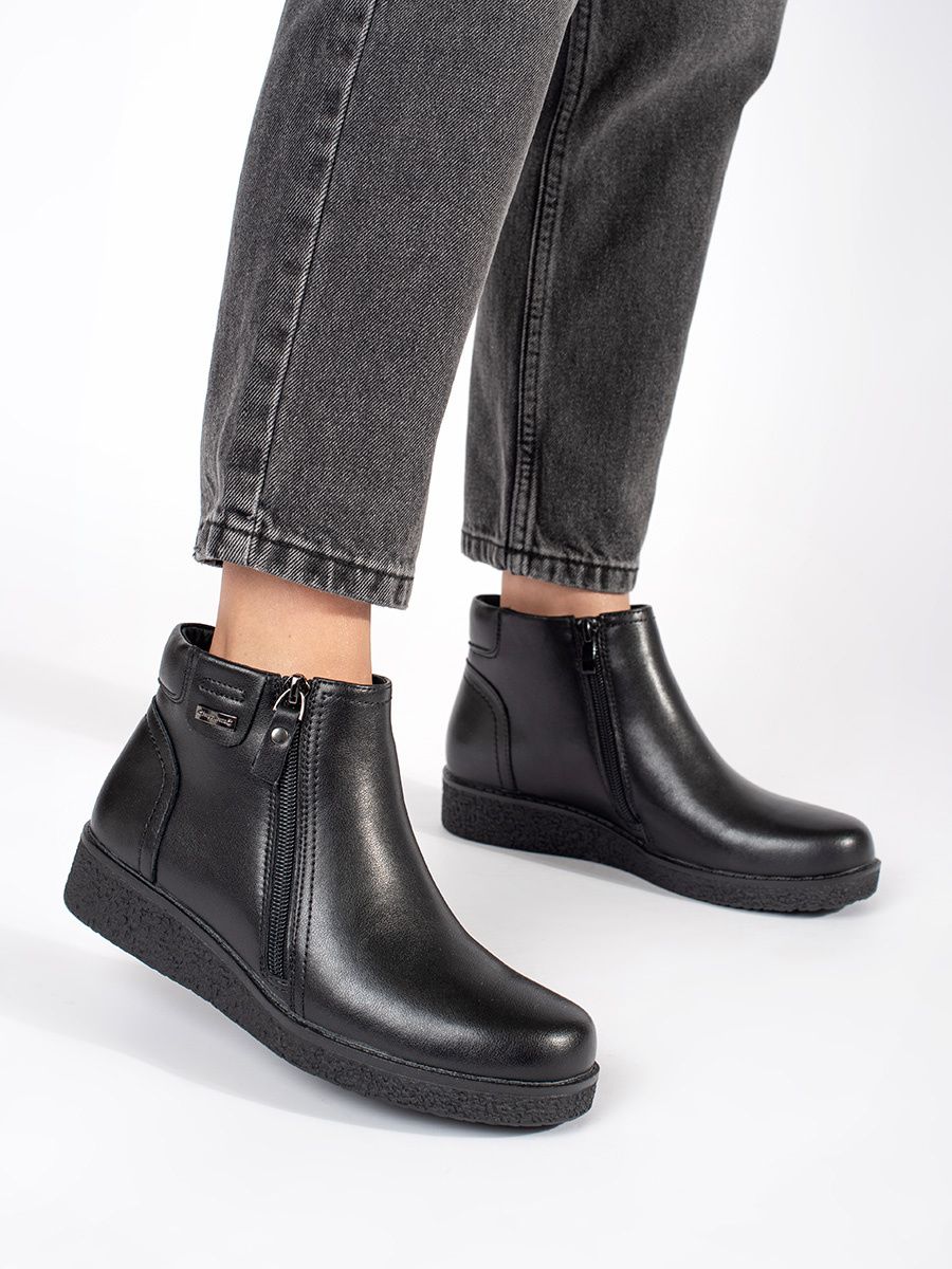 Botine negre din piele confortabile căptușite Sergio Leone
