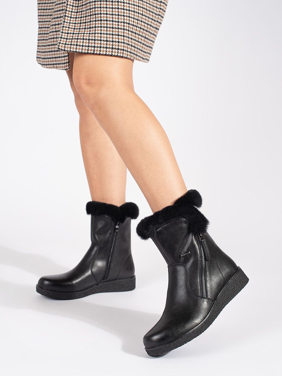 Botine negre din piele cu blană Sergio Leone