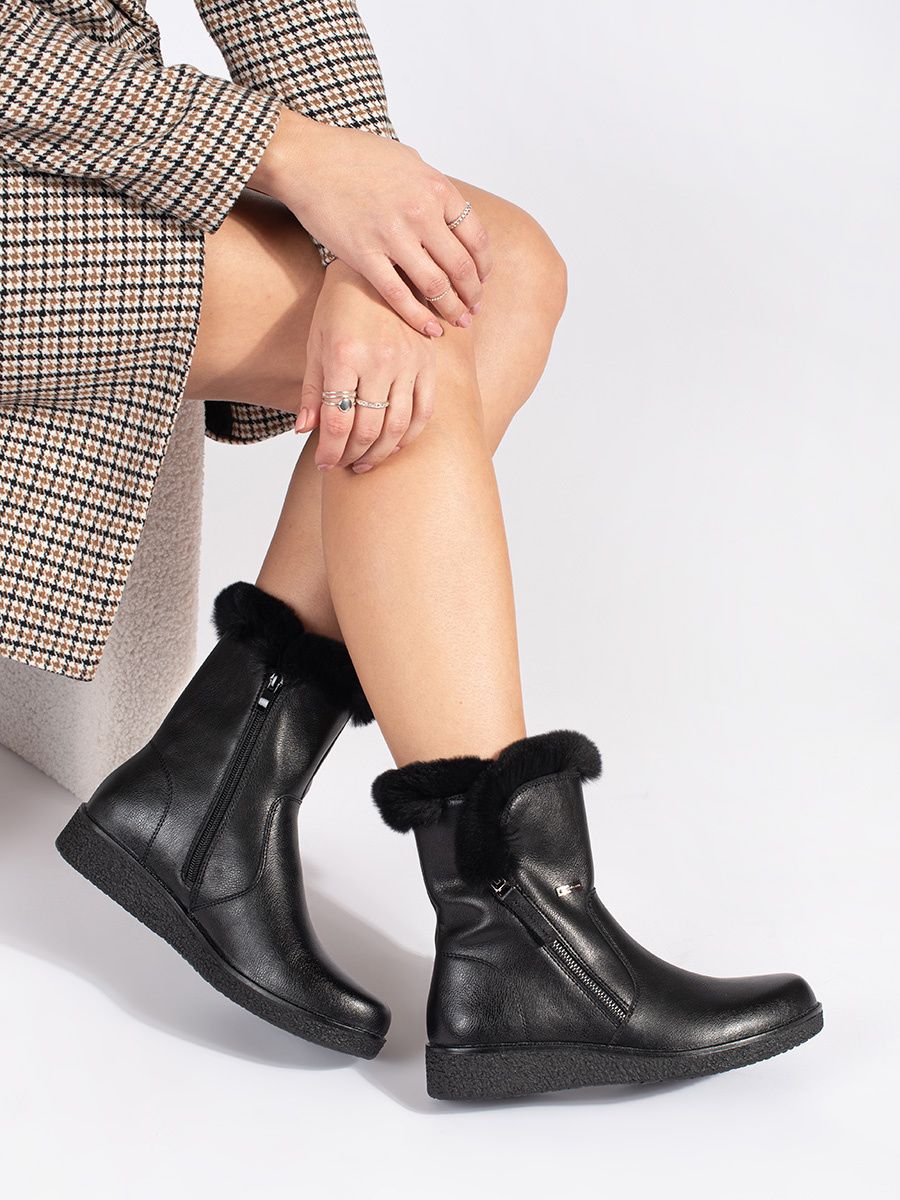 Botine negre din piele cu blană Sergio Leone