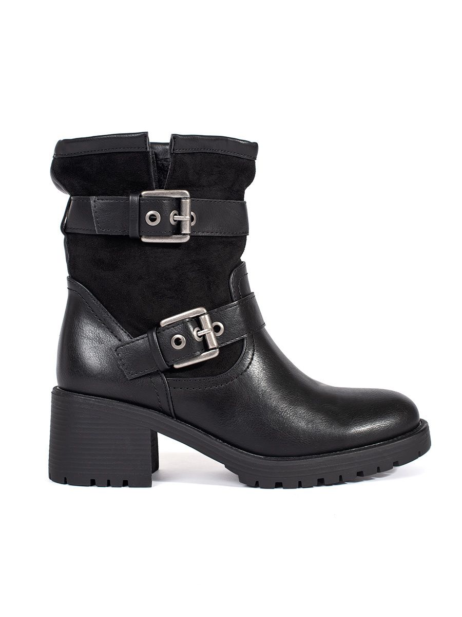 Botine negre pentru femei cu toc și catarame