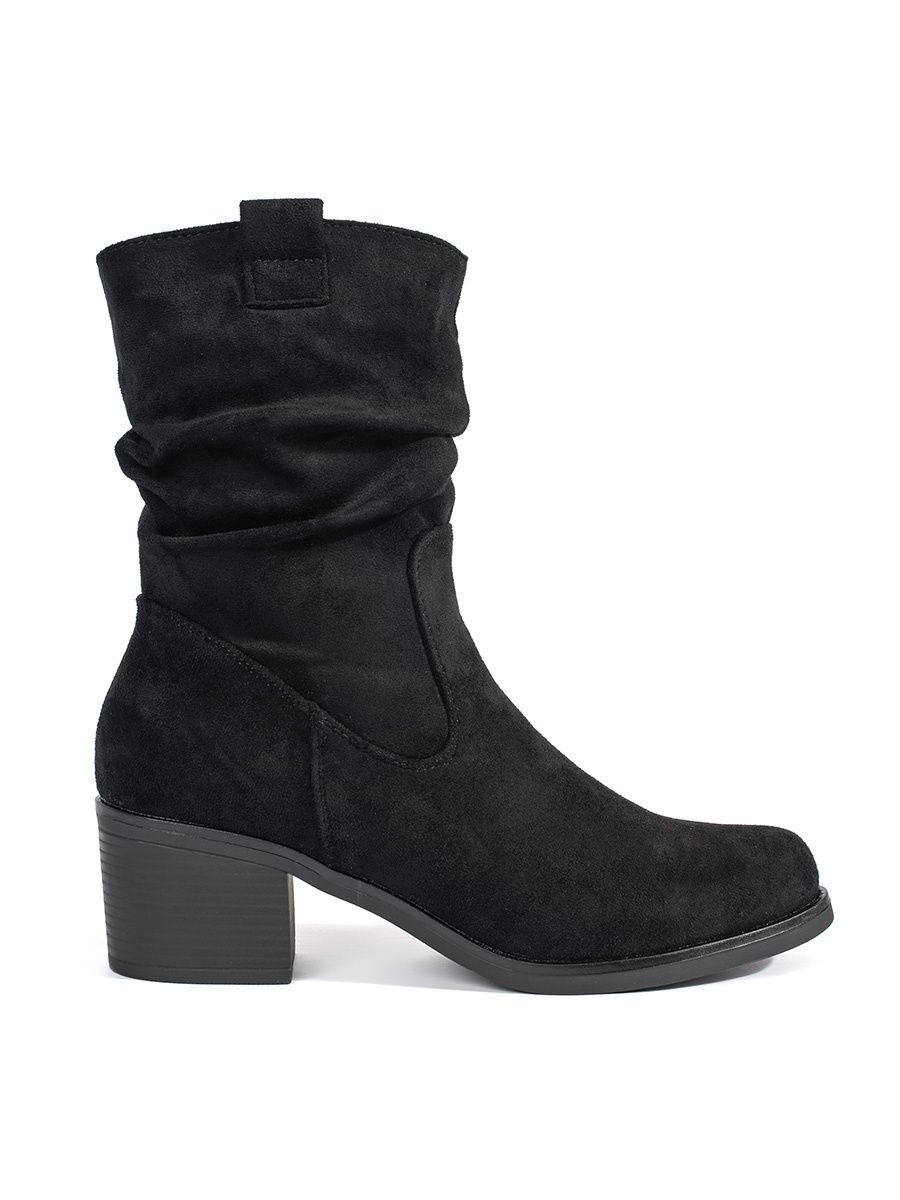 Botine negre pentru femei în stil cowboy cu guler plisat