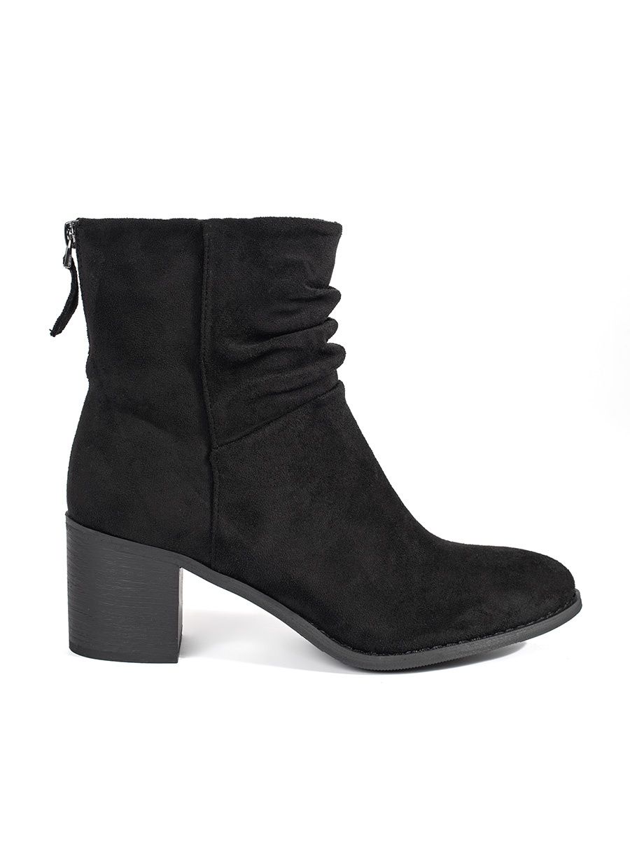 Botine negre din suede cu guler plisat