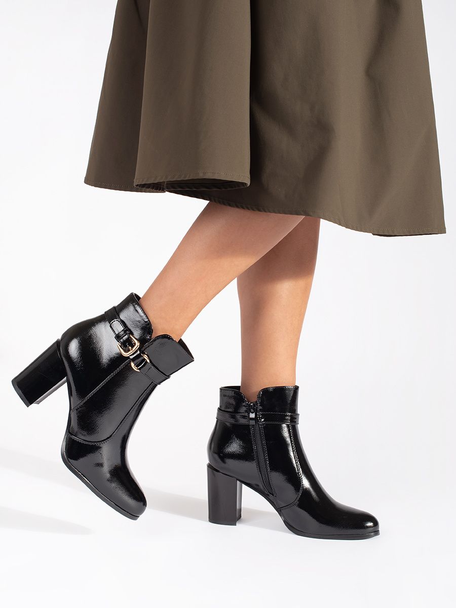 Botine negre lacuite cu toc Sergio Leone