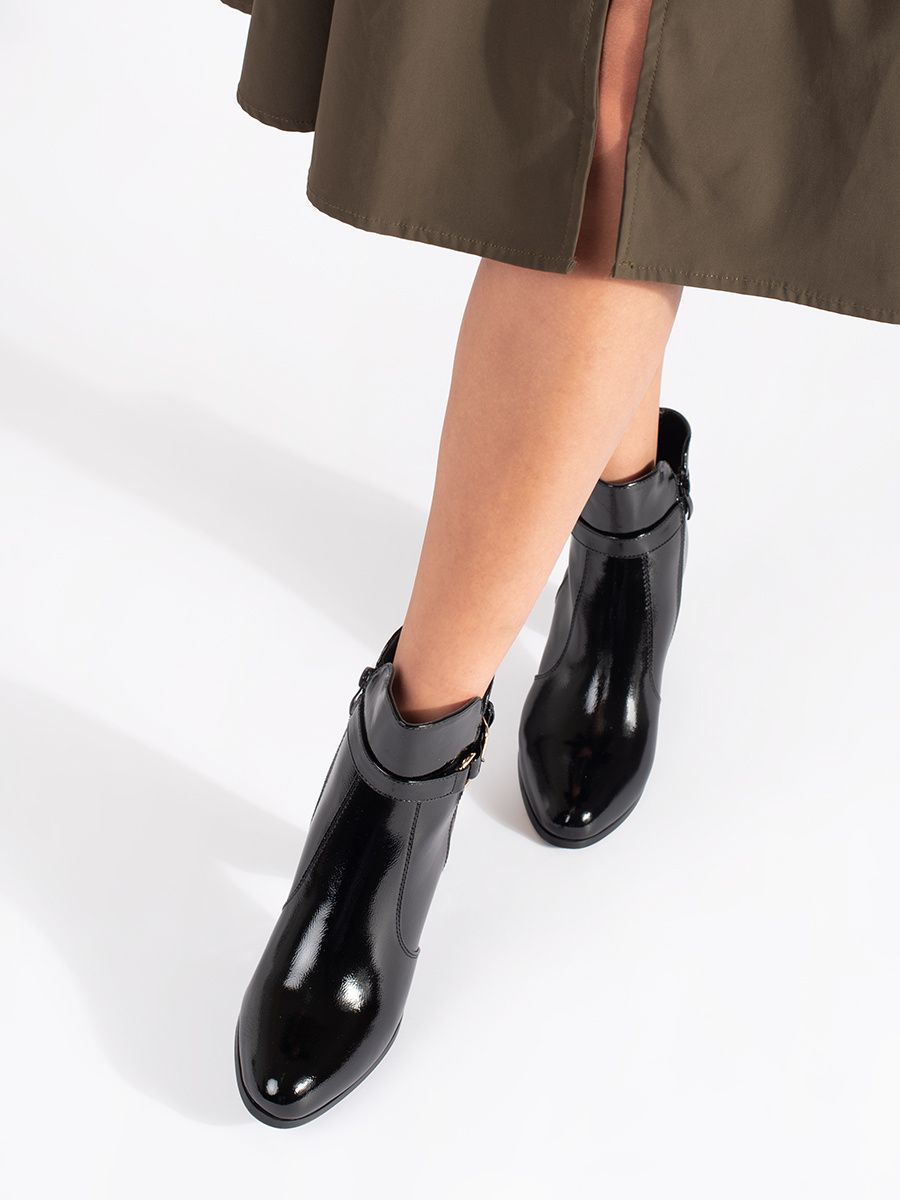 Botine negre lacuite cu toc Sergio Leone
