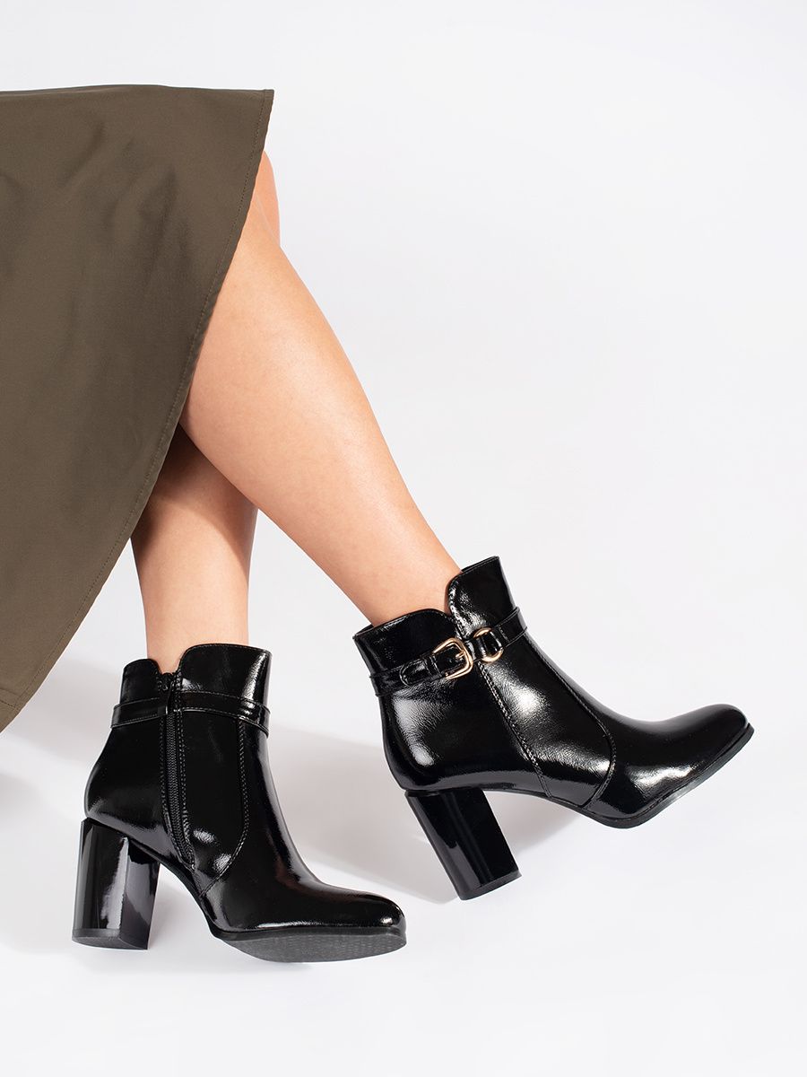 Botine negre lacuite cu toc Sergio Leone