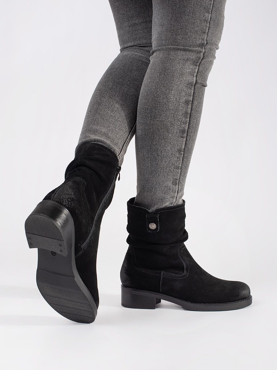 Botine negre cu guler plisat