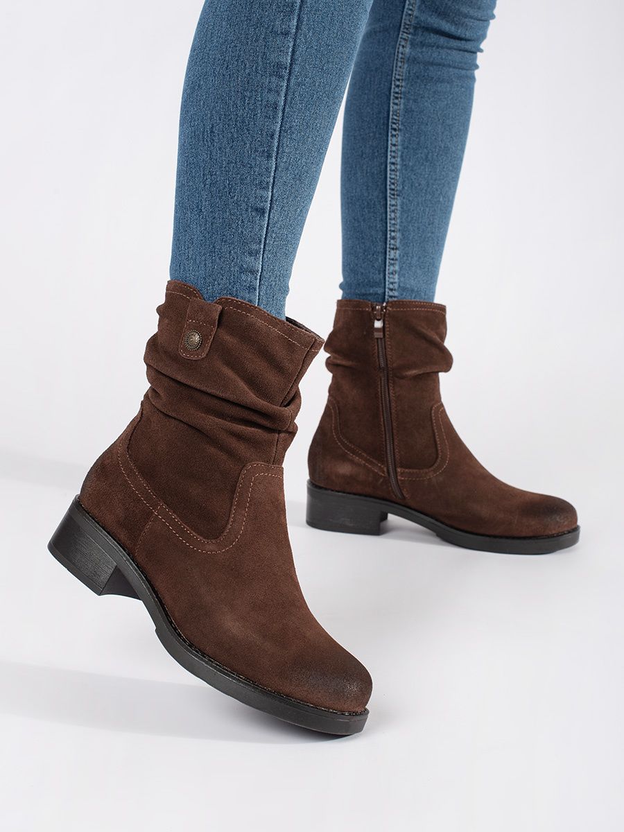 Botine maro din piele cu guler plisat Sergio Leone