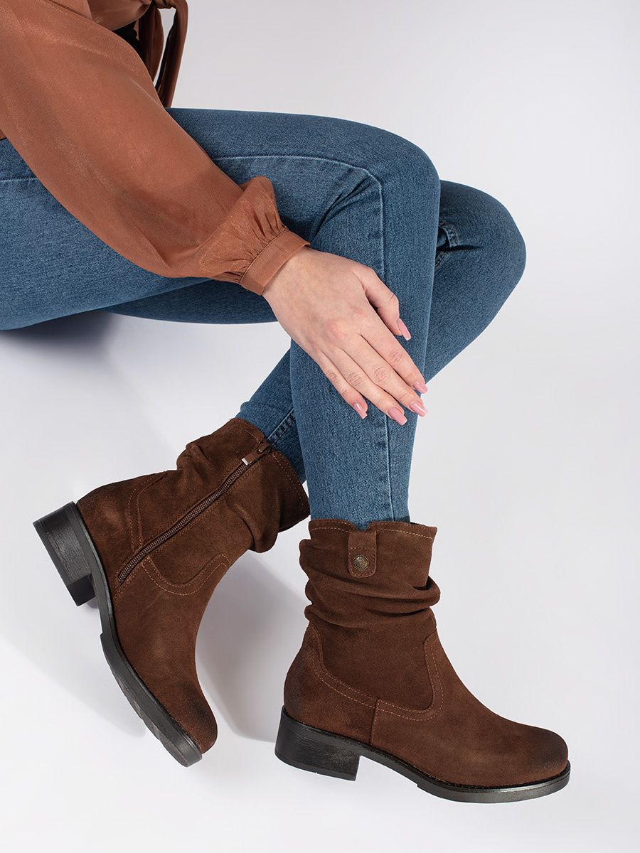 Botine maro din piele cu guler plisat Sergio Leone