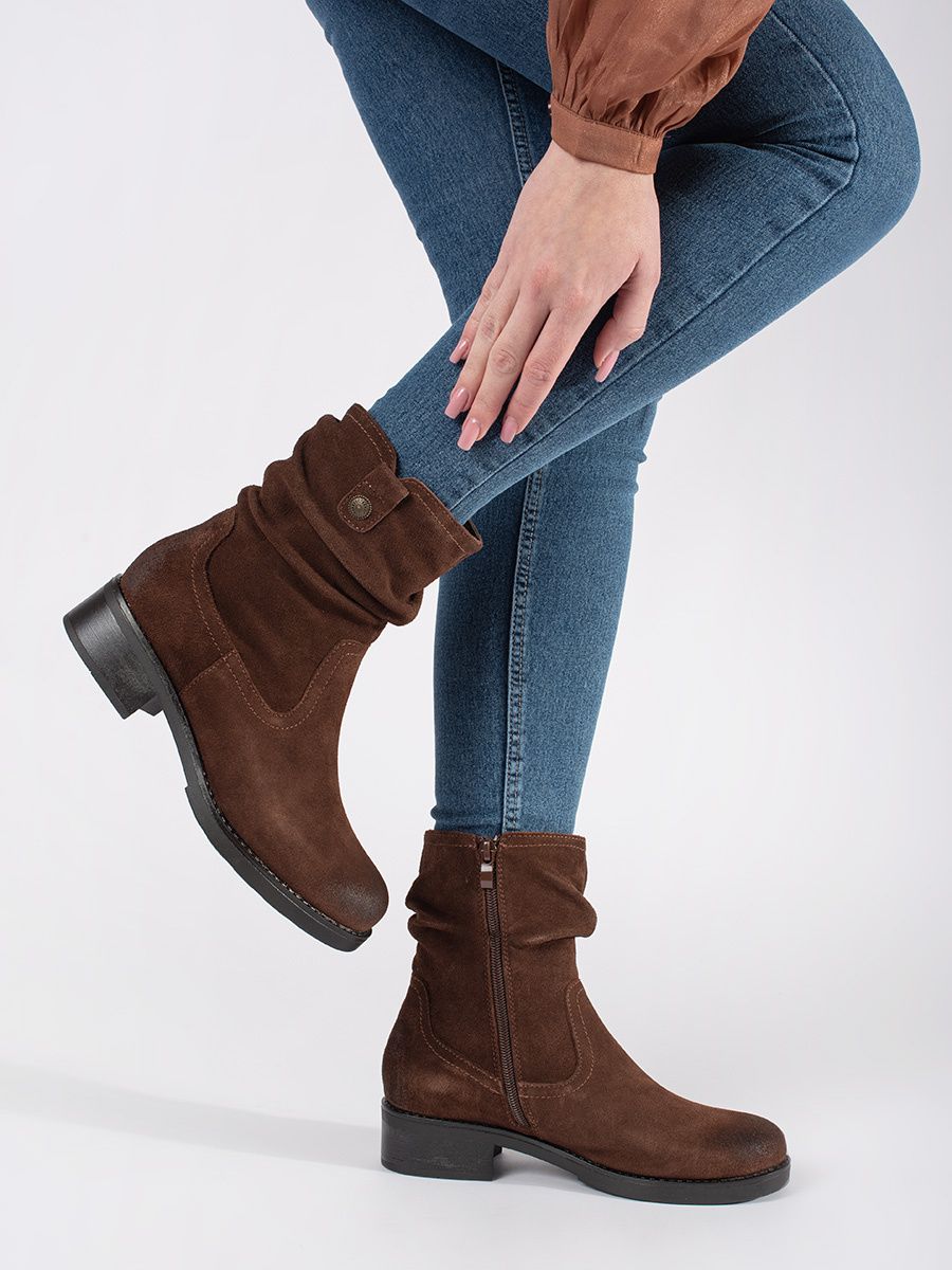 Botine maro din piele cu guler plisat Sergio Leone