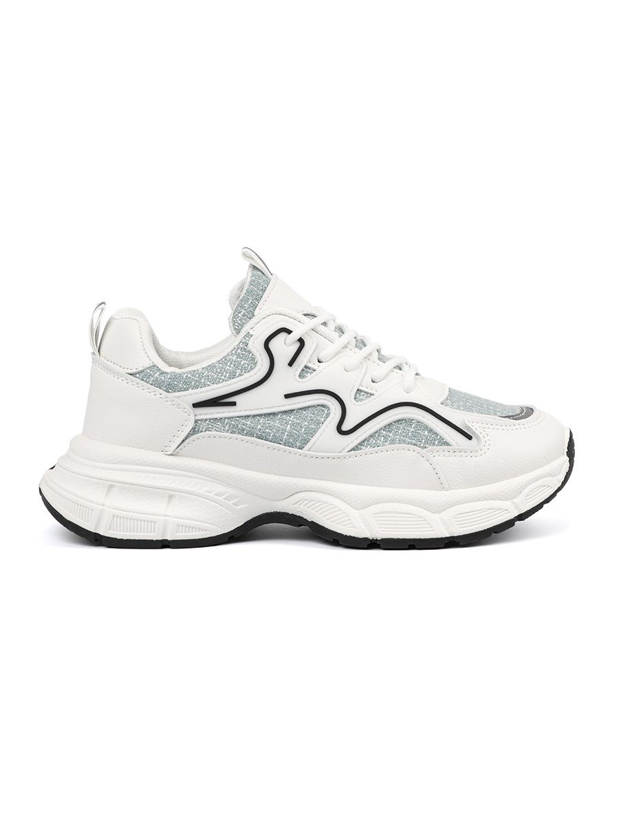 Sneakers alb-verzi cu inserții decorative
