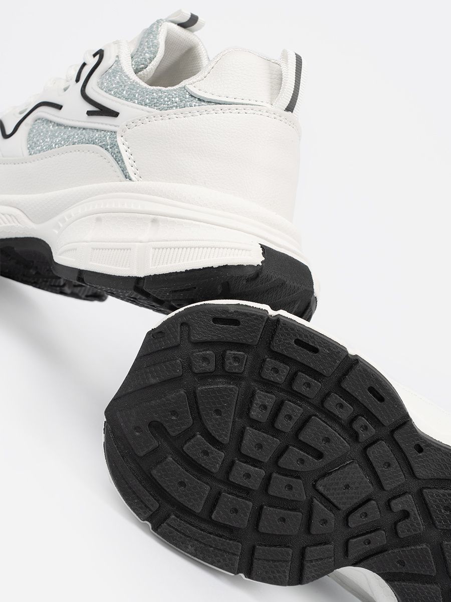 Sneakers alb-verzi cu inserții decorative