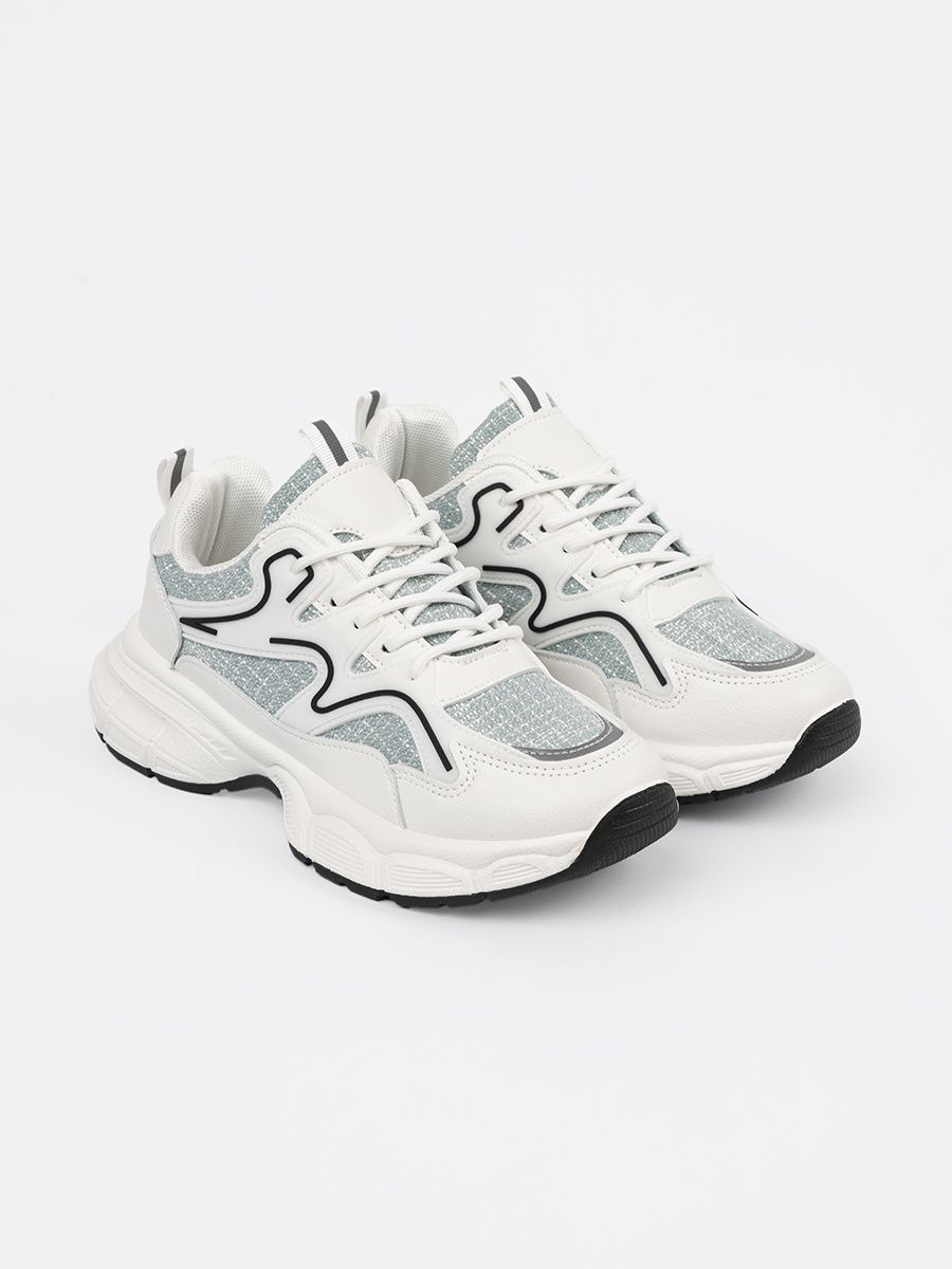 Sneakers alb-verzi cu inserții decorative