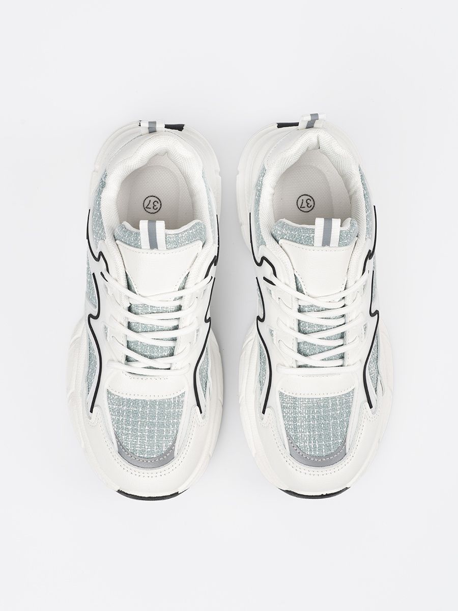 Sneakers alb-verzi cu inserții decorative
