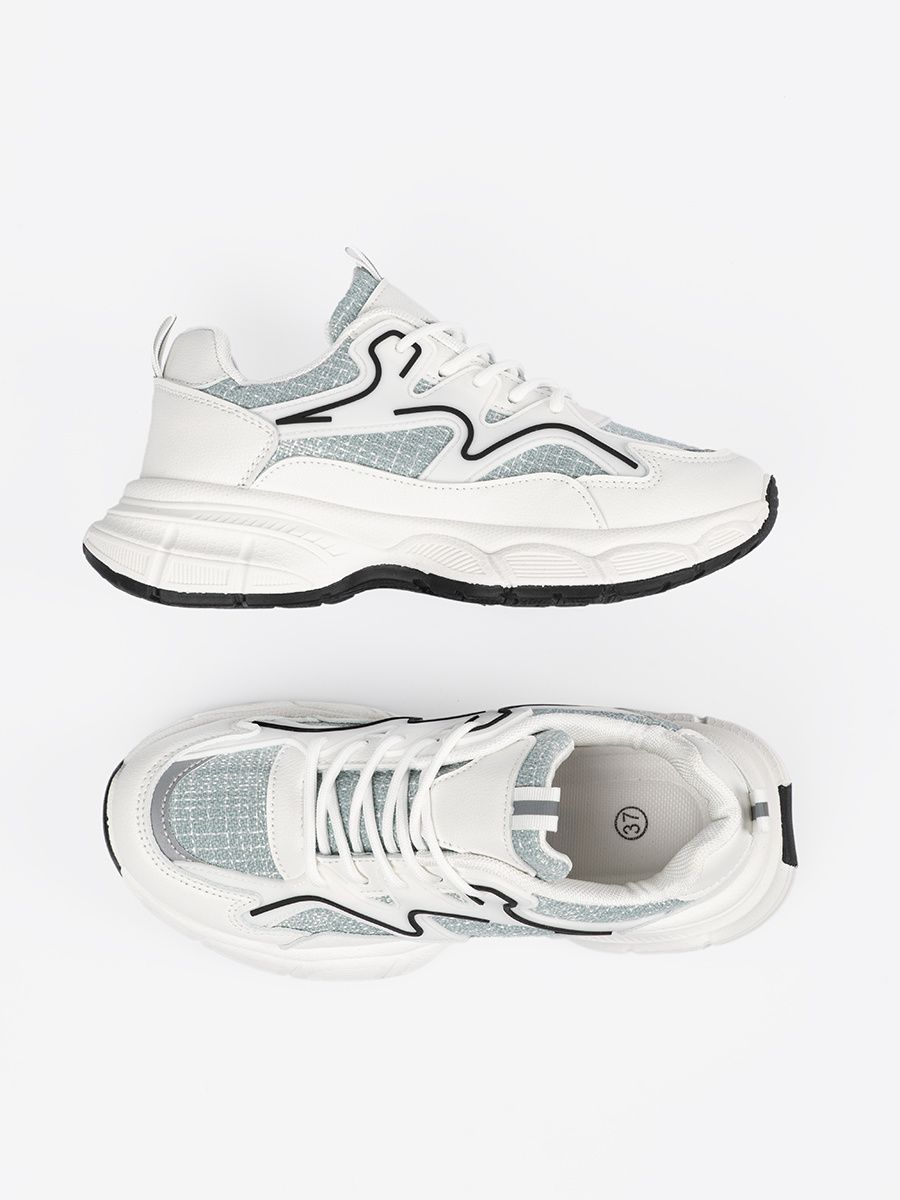 Sneakers alb-verzi cu inserții decorative