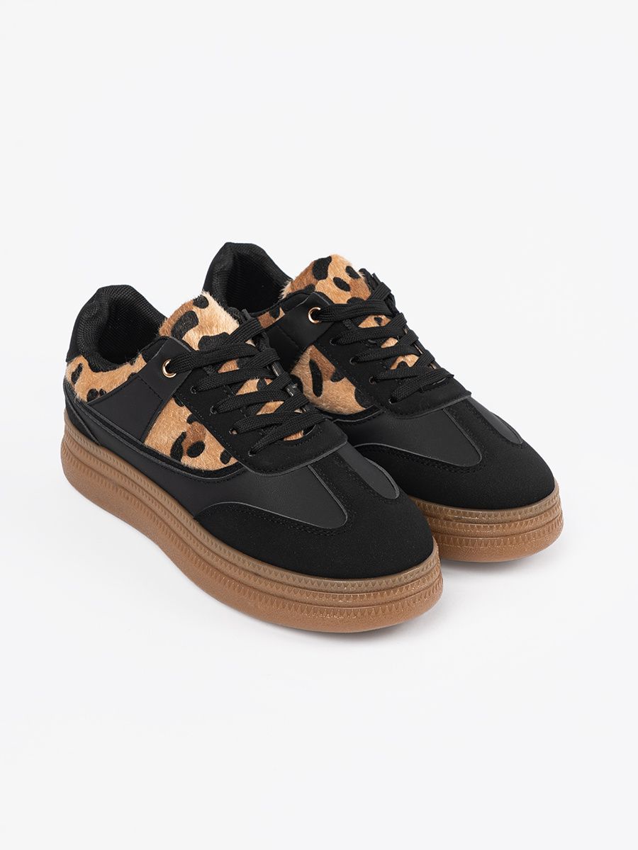 Sneakers negri cu detalii de panteră