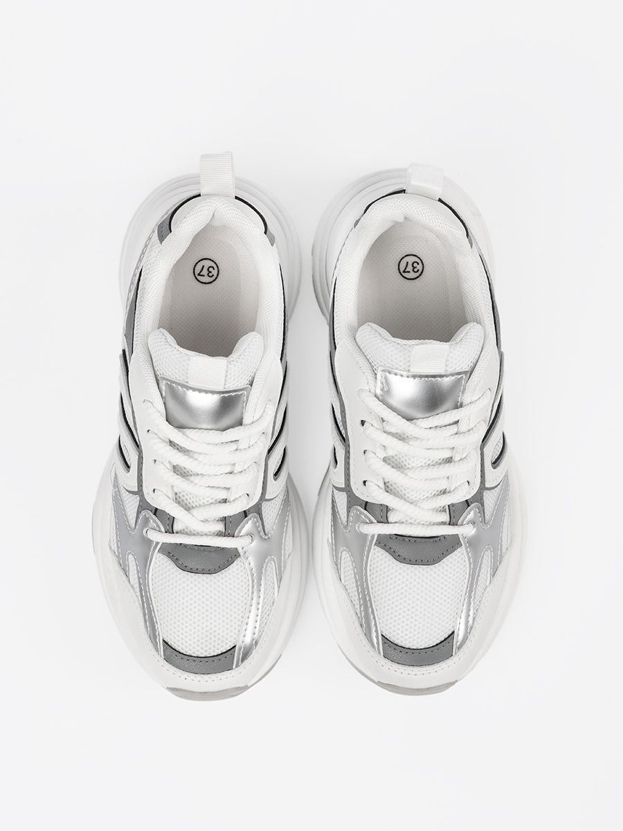 Sneakers albi cu detalii argintii