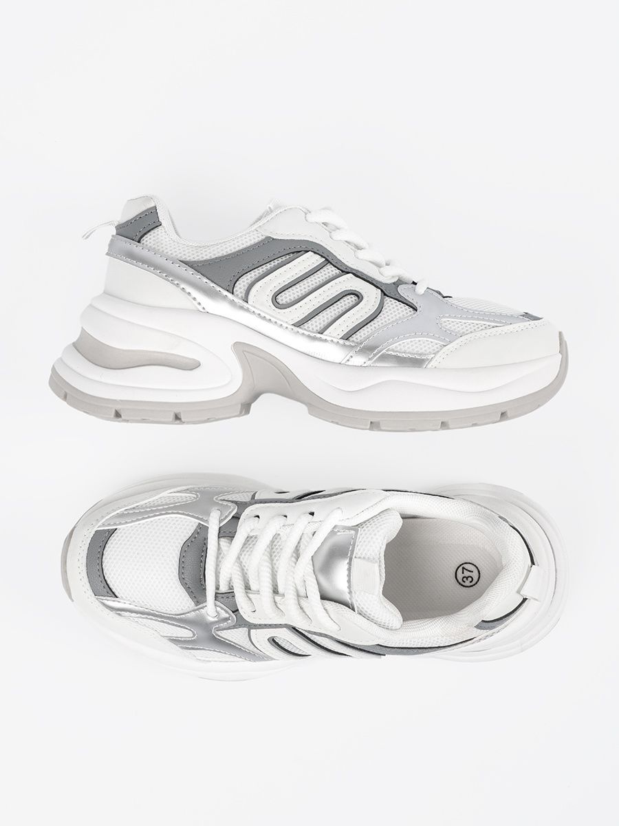 Sneakers albi cu detalii argintii