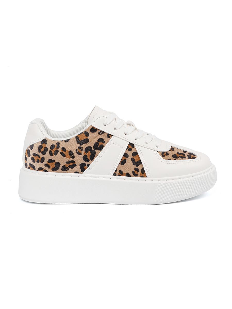 Sneakers albi cu detalii din leopard