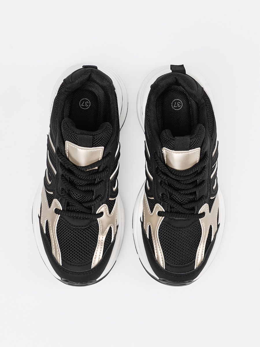 Sneakers negri cu detalii aurii